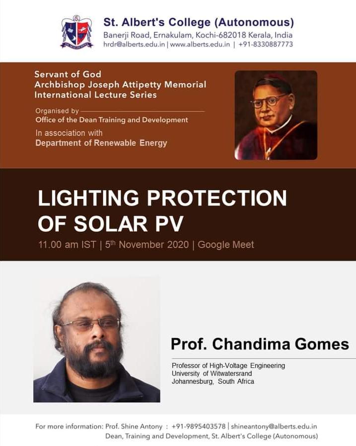 *Servant of God Archbishop Joseph Attipetty Memorial International Lecture Series* on *Lighting Protection of Solar PV*
