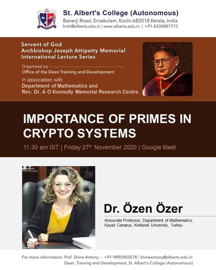 *Servant of God Archbishop Joseph Attipetty Memorial International Lecture Series* on  *Importance of Primes in Crypto Systems*