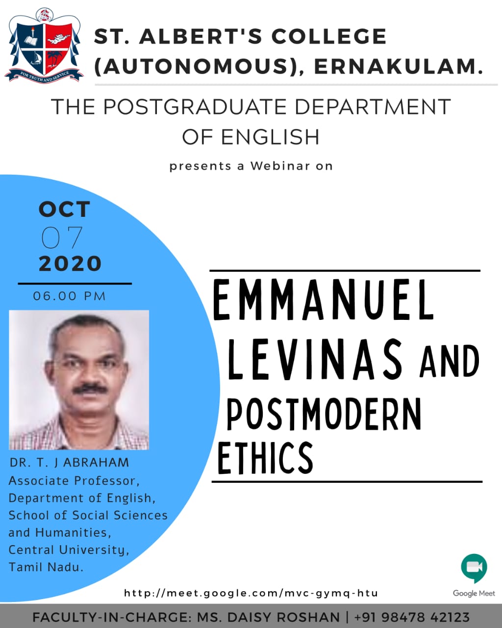 The Post Graduate Department of English – Webinar on Emmanuel Levinas and Postmodern Ethics