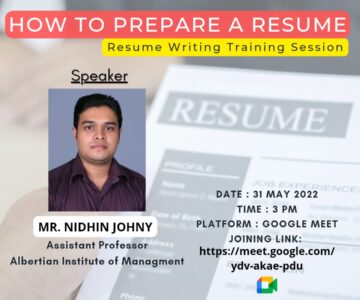 Webinar on “How to Prepare a Resume”