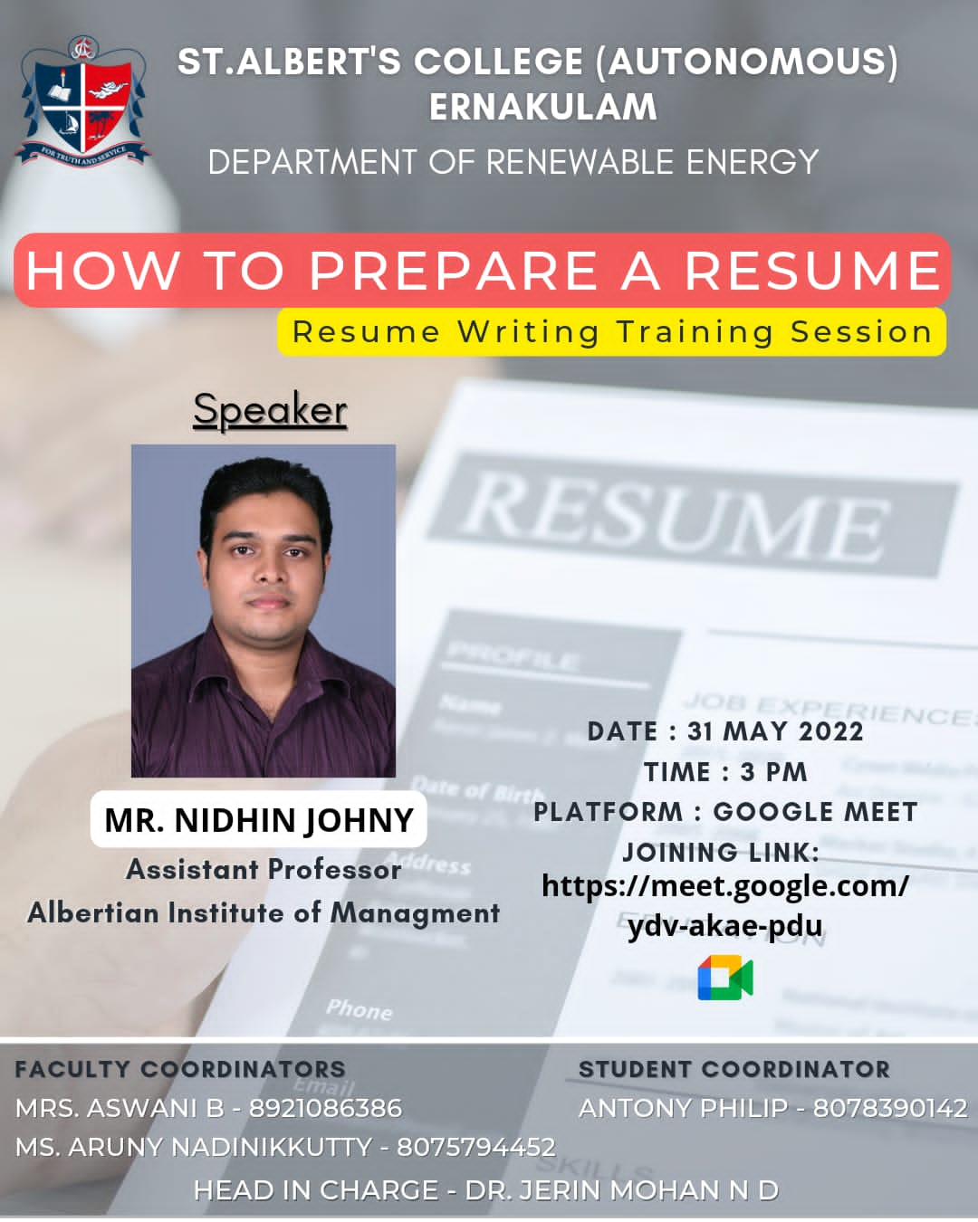 Webinar on “How to Prepare a Resume”