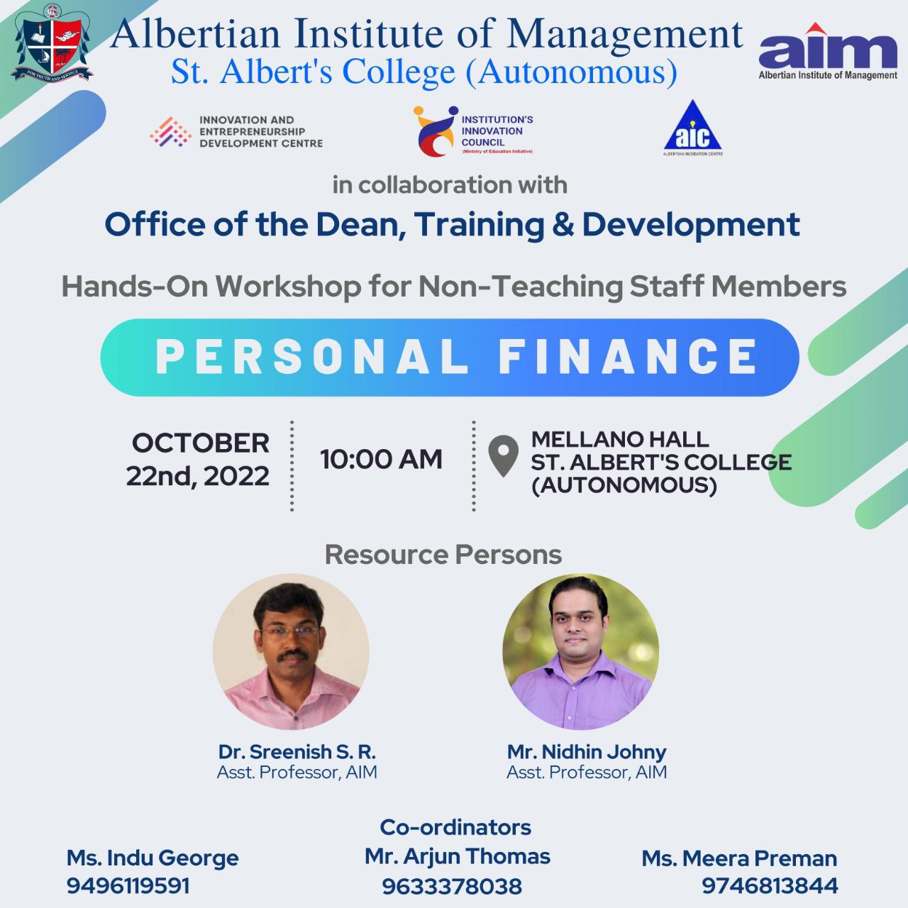 Hands  on Workshop for Non- Teaching Staff Members- ‘Professional Finance’