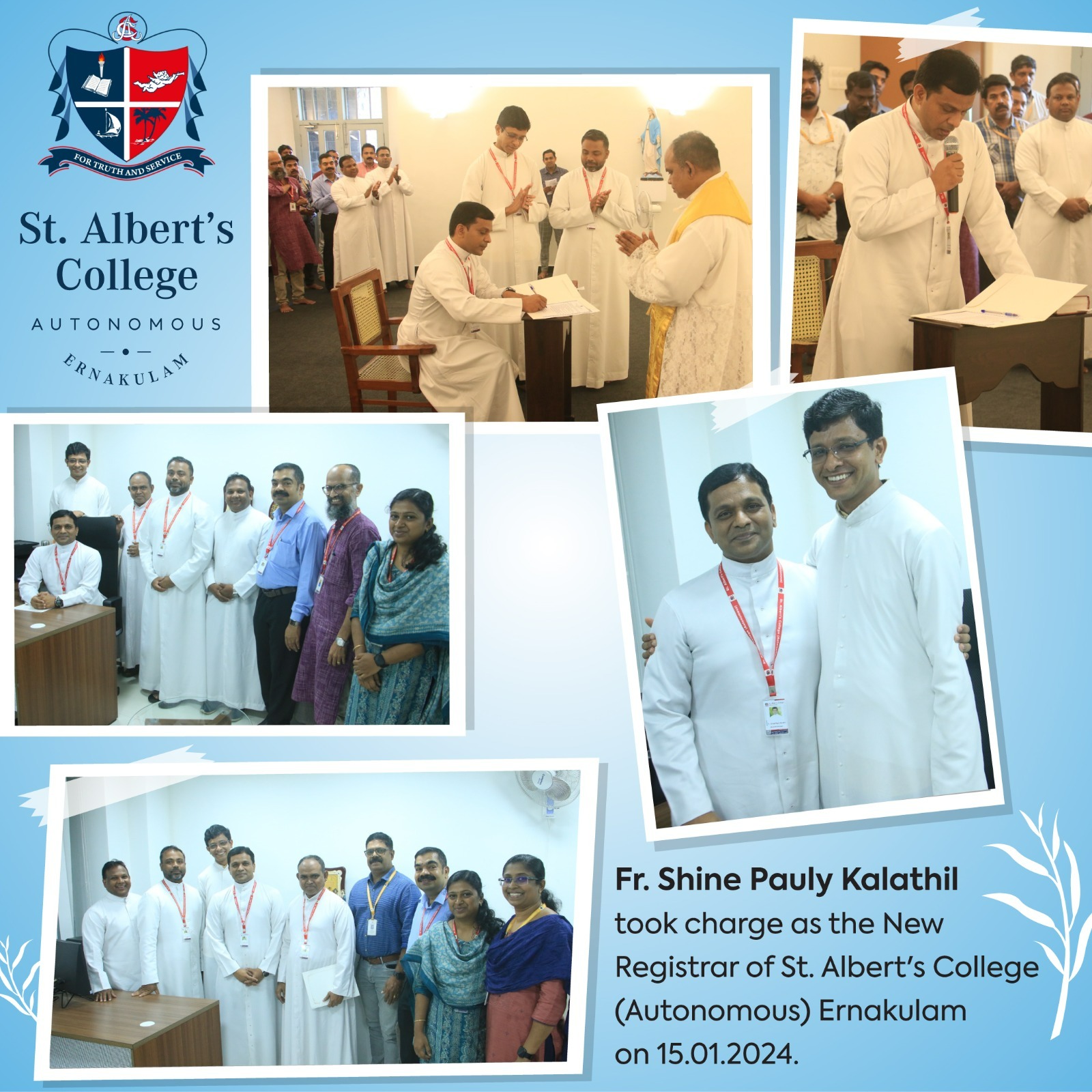 Fr. Shine Pauly Kalathil took charge as the New Registrar of St. Albert’s College (Autonomous)