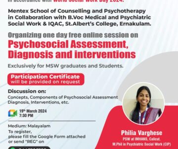 One day free online session on Psychosocial Assessment Diagnosis and interventions