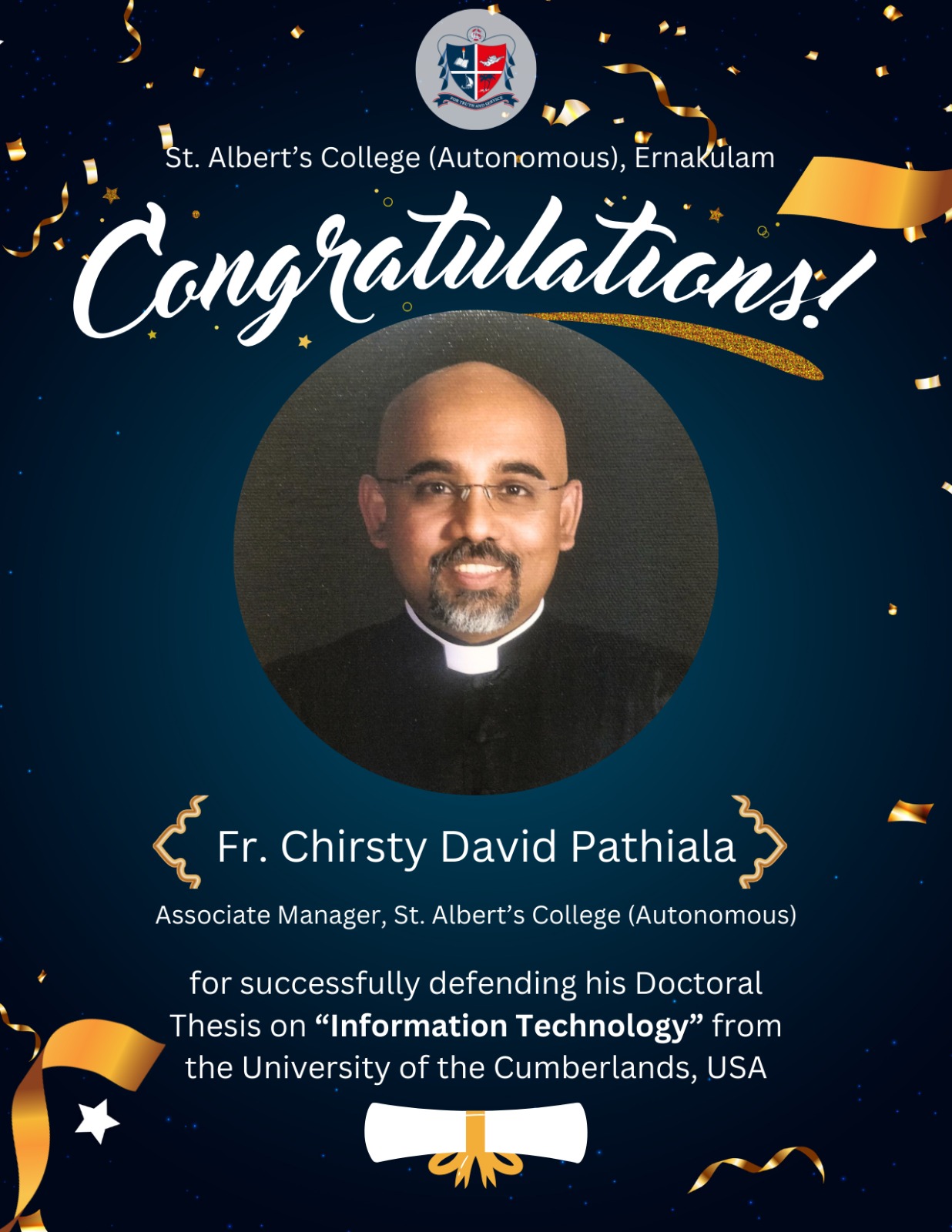 Congratulations Fr Christy David Pathiala